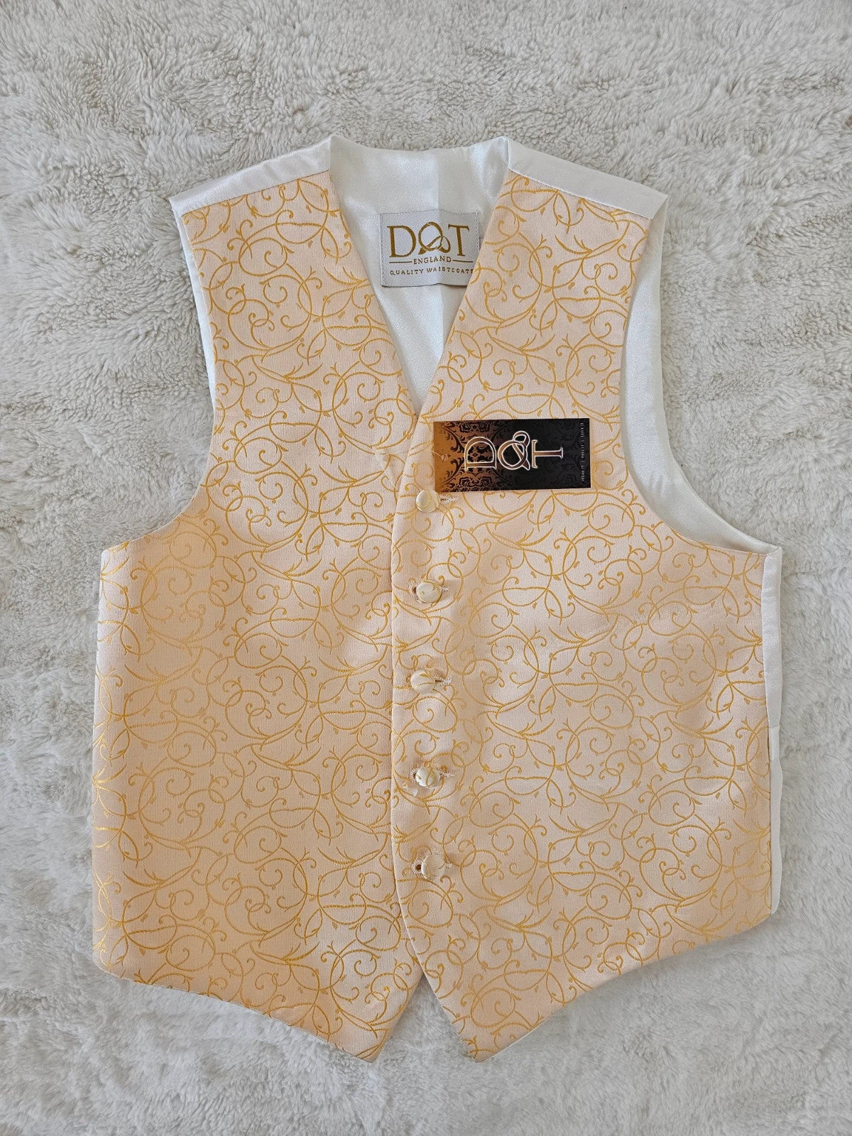 DQT boys 9/10y woven swirl pattern waistcoat & cravat set 2pcs weeding formal gold