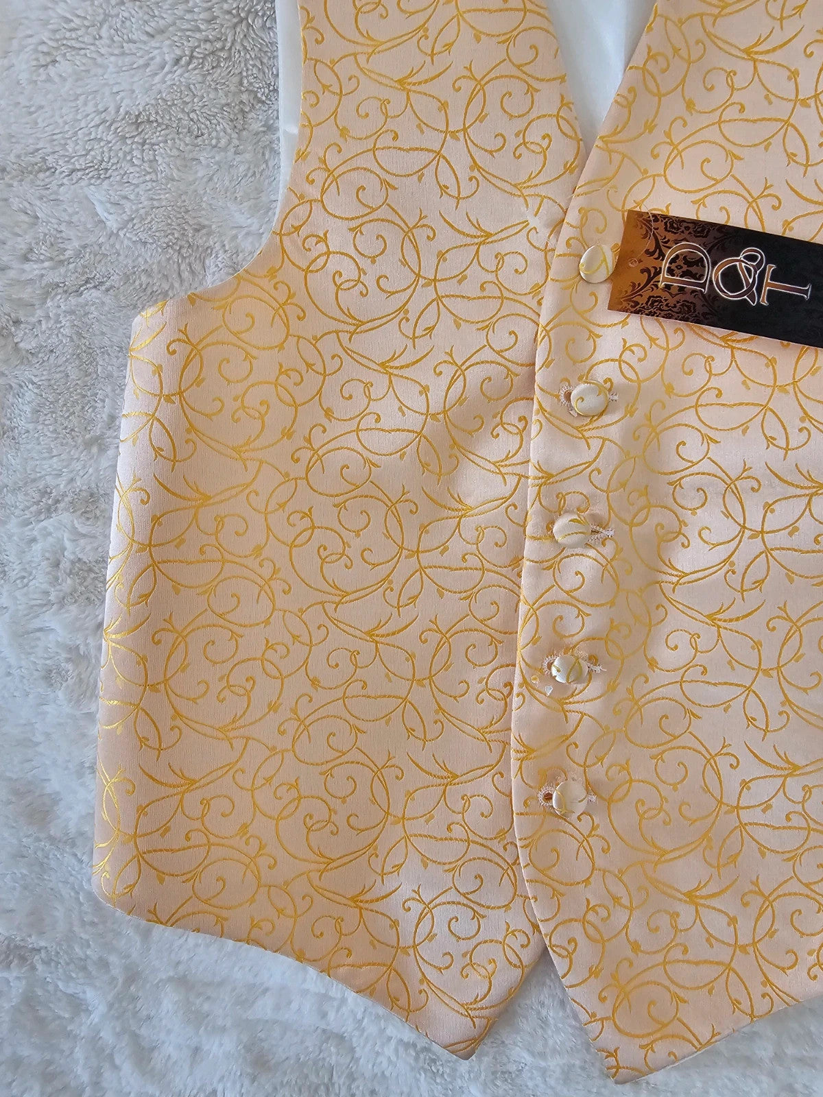 DQT boys 9/10y woven swirl pattern waistcoat & cravat set 2pcs weeding formal gold