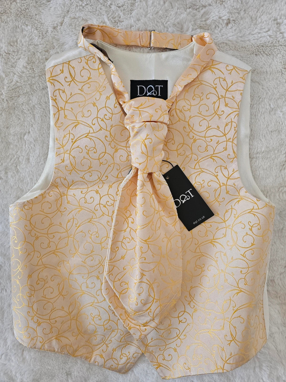 DQT boys 5/6y woven swirl pattern waistcoat & cravat set 2pcs weeding formal gold