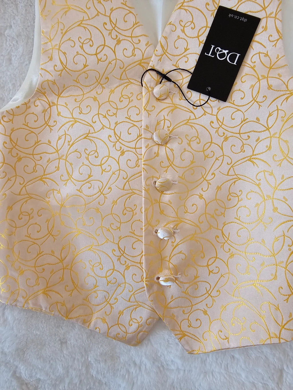 DQT boys 5/6y woven swirl pattern waistcoat & cravat set 2pcs weeding formal gold