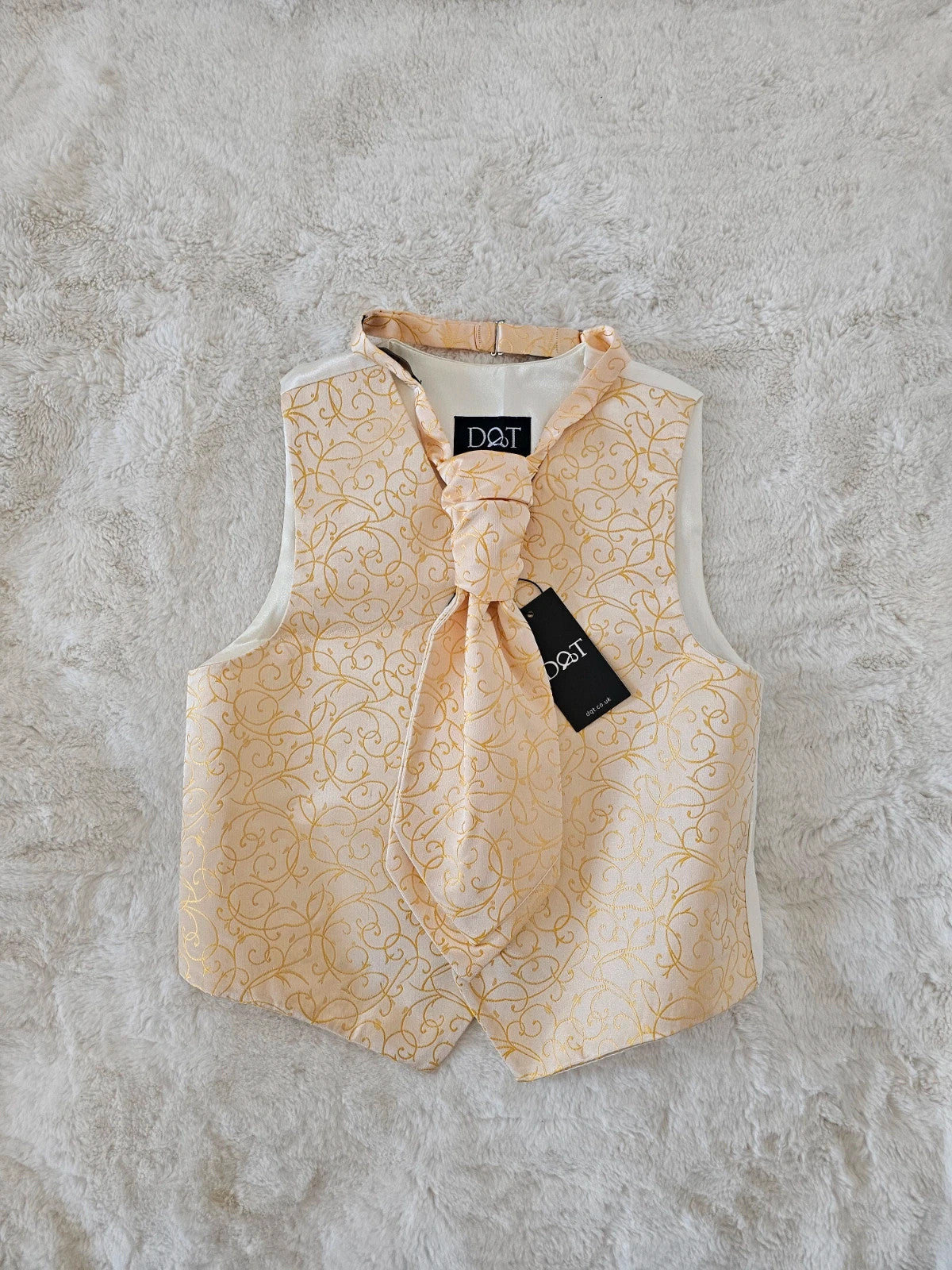 DQT boys 5/6y woven swirl pattern waistcoat & cravat set 2pcs weeding formal gold