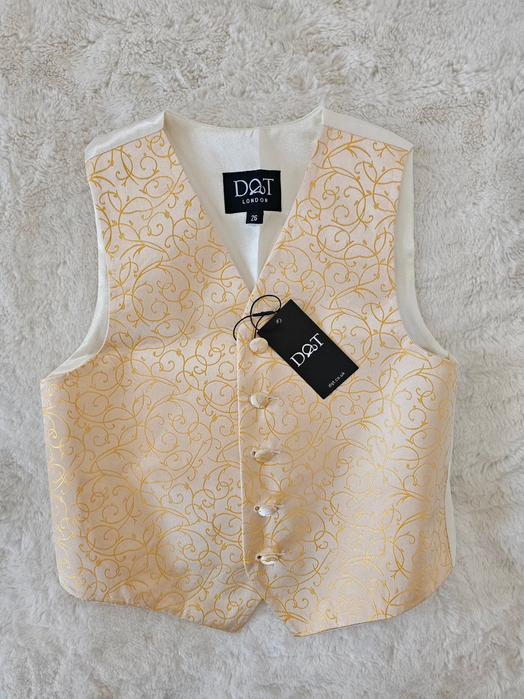 DQT boys 5/6y woven swirl pattern waistcoat & cravat set 2pcs weeding formal gold