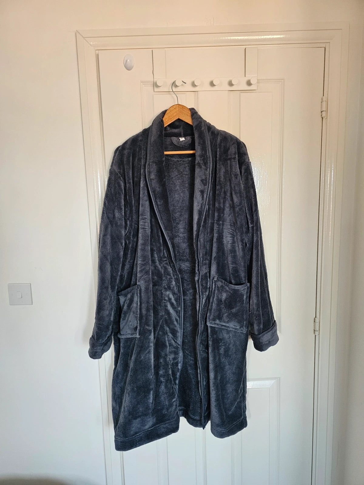 Generic men long dressing gown bathrobe loungewear fluffy soft grey L