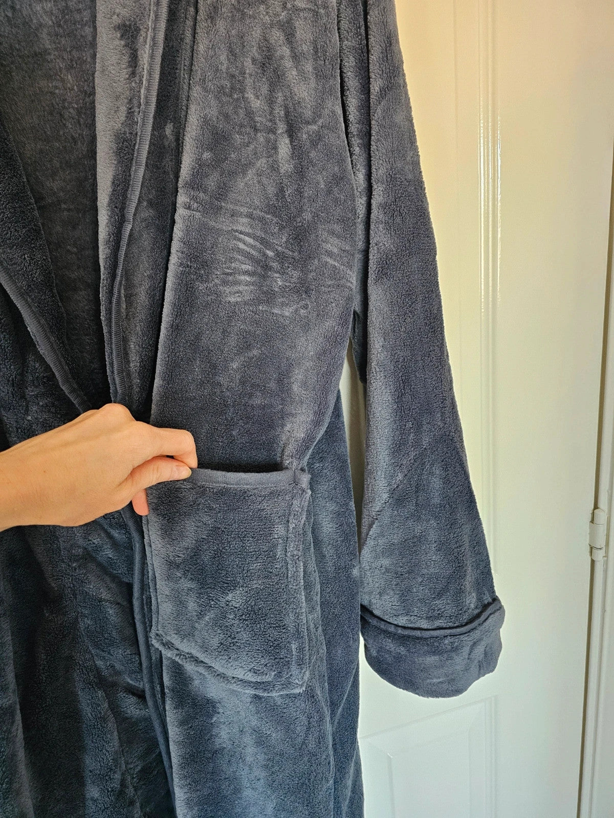Generic men long dressing gown bathrobe loungewear fluffy soft grey L