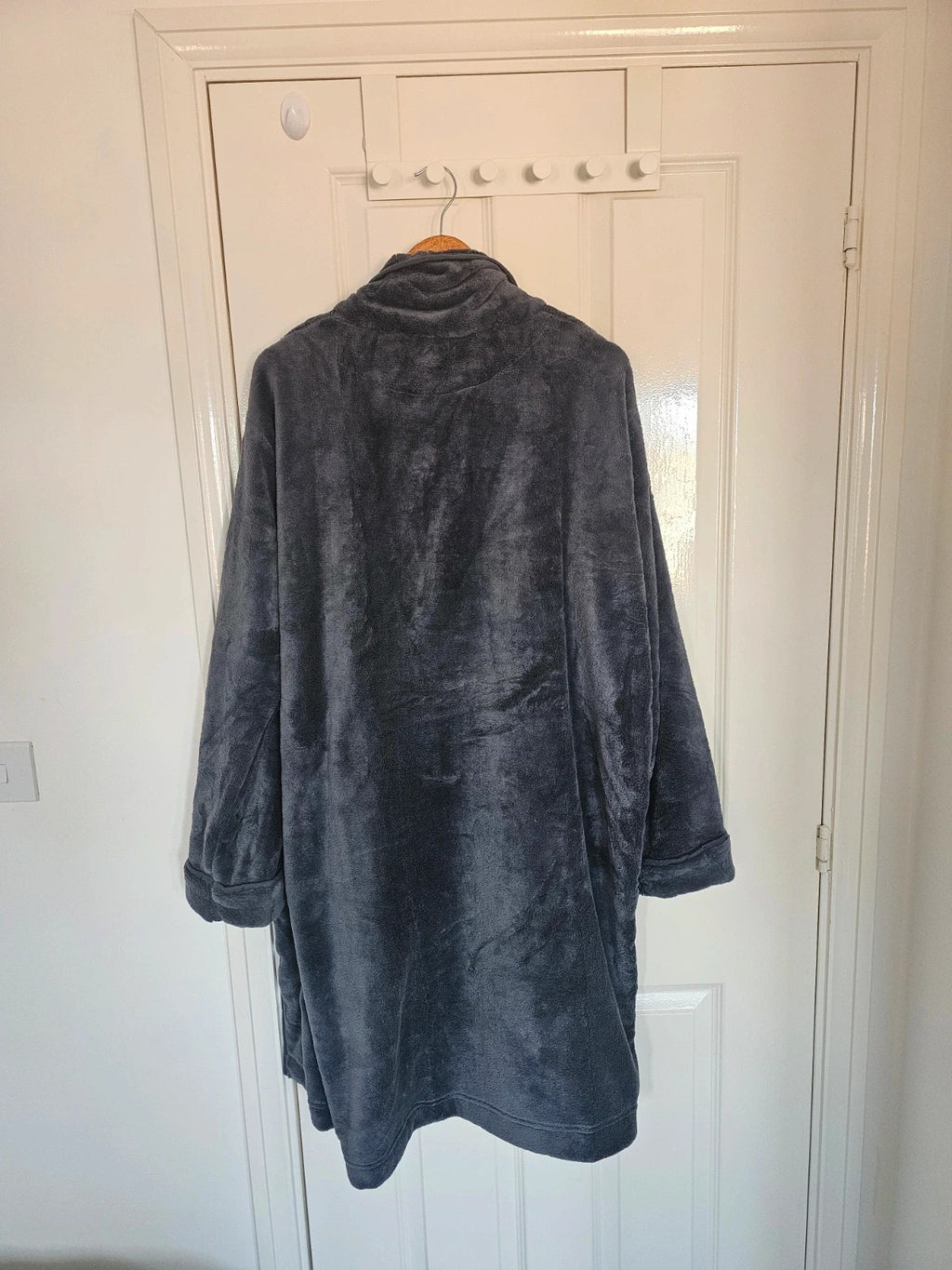 Generic men long dressing gown bathrobe loungewear fluffy soft grey L