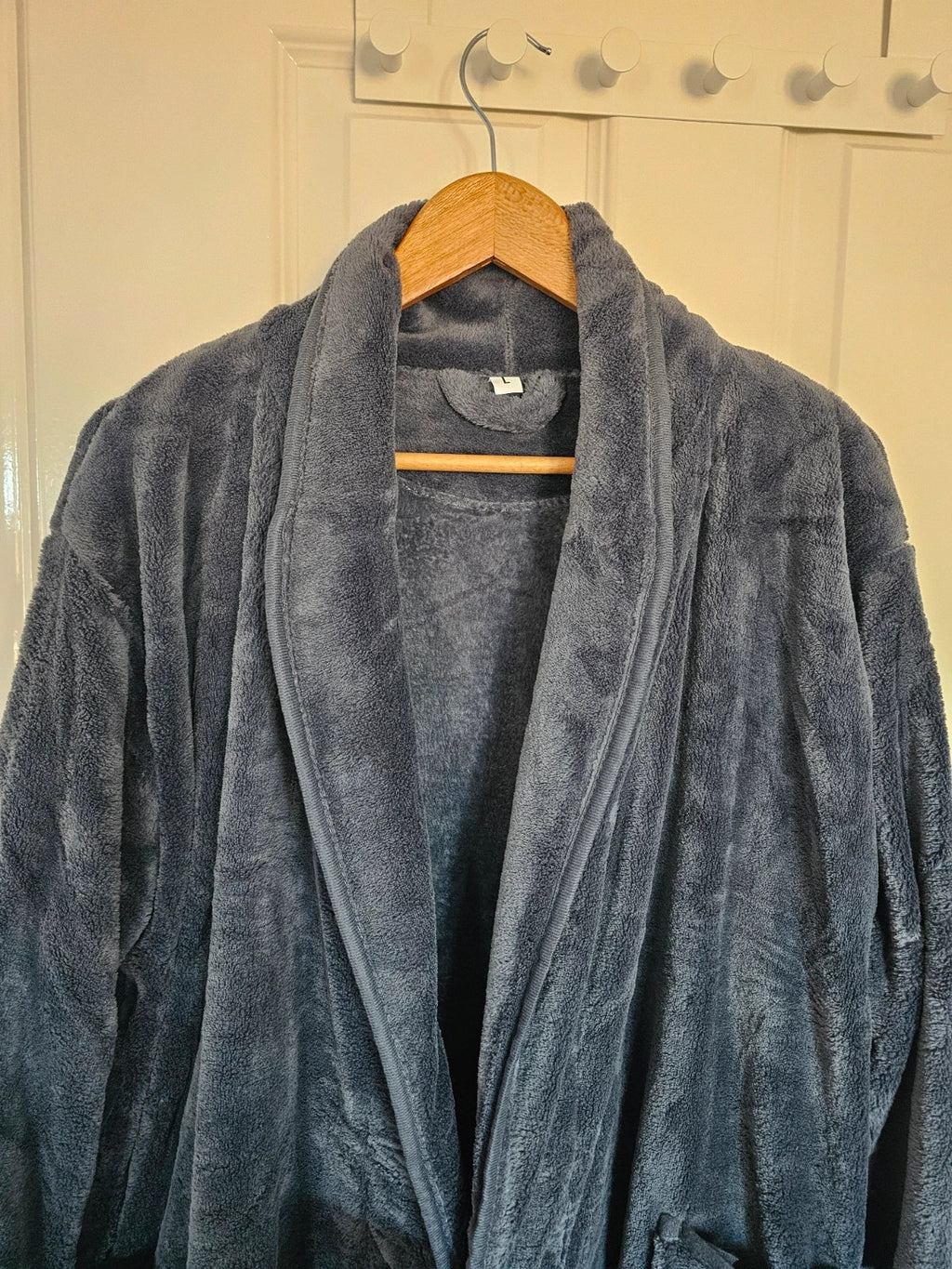 Generic men long dressing gown bathrobe loungewear fluffy soft grey L