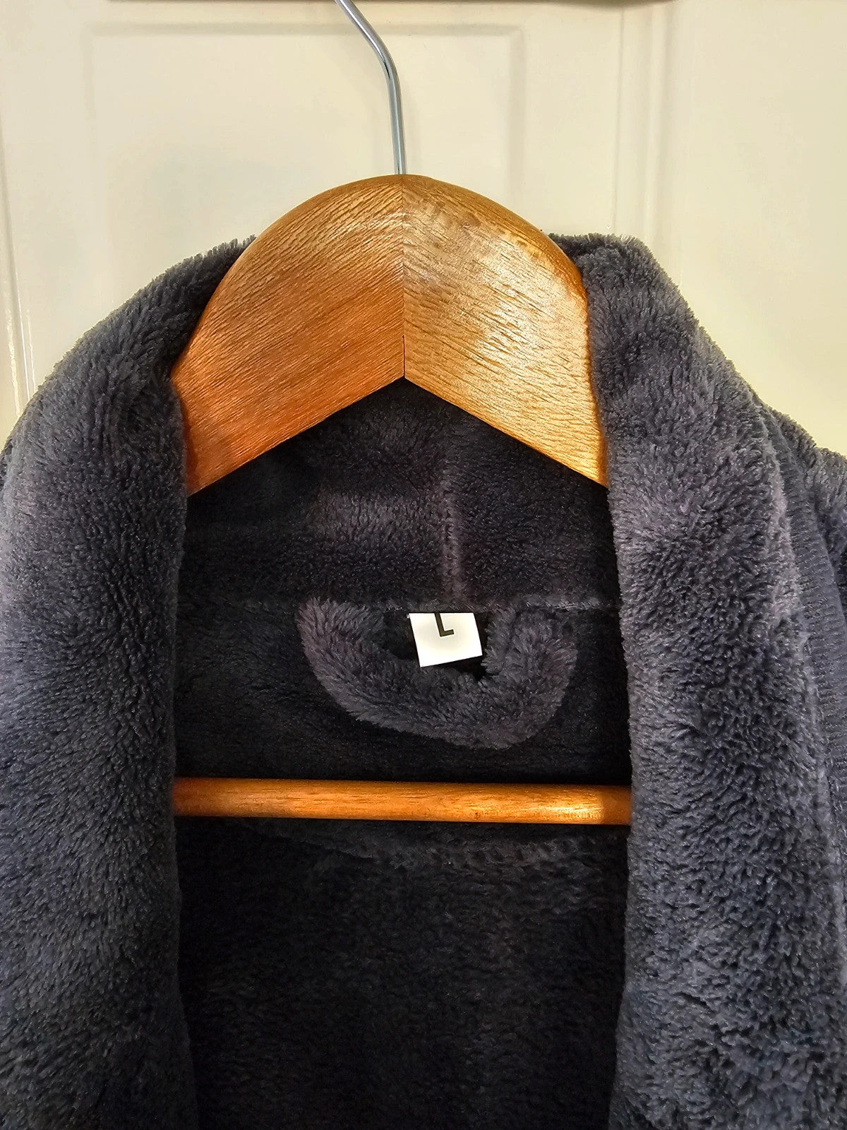Generic men long dressing gown bathrobe loungewear fluffy soft grey L