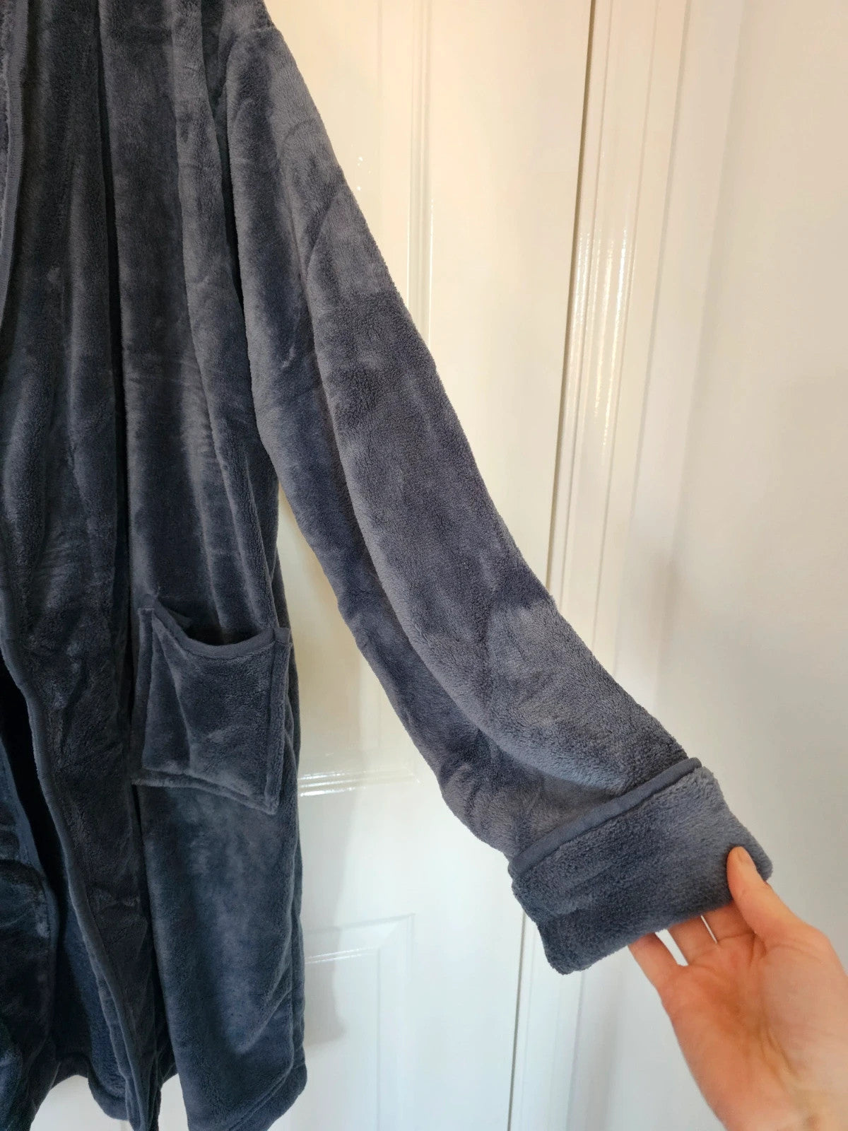 Generic men long dressing gown bathrobe loungewear fluffy soft grey L