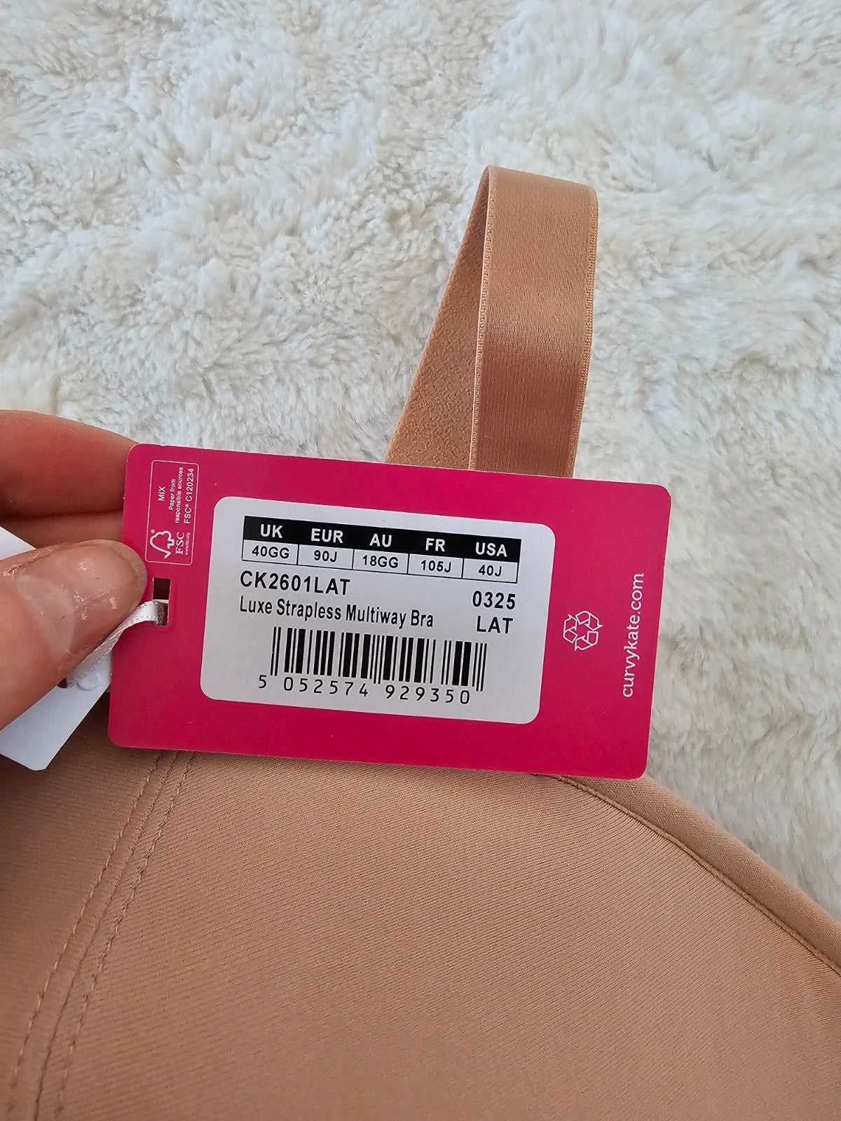 Curvy Kate women luxe strapless multiway bra padded underwire latte/beige UK40GG/EU90J