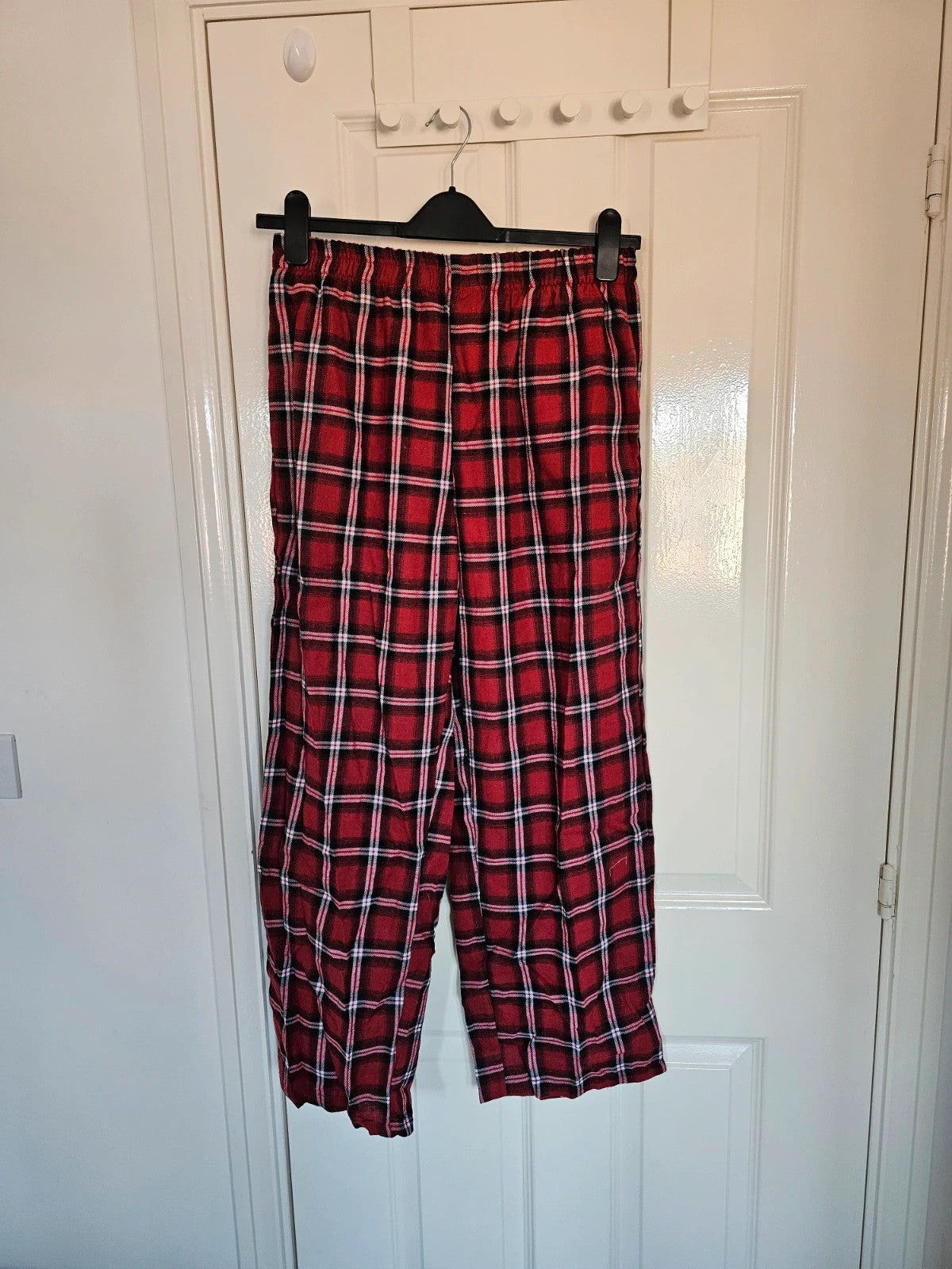 Dazy men plaid pyjamas set plain short sleeve T-shirt pants lounge nightwear cotton mix red/grey XL