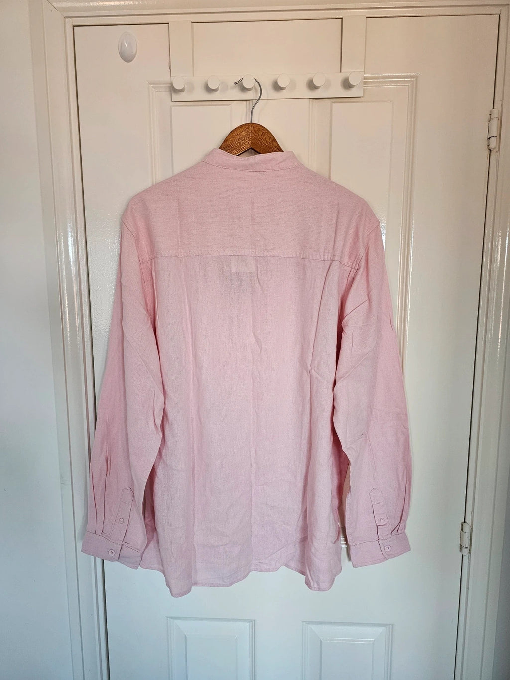 Eight2nine men banded collar neck shirt linien blend long sleeve buttons light pink casual formal XL