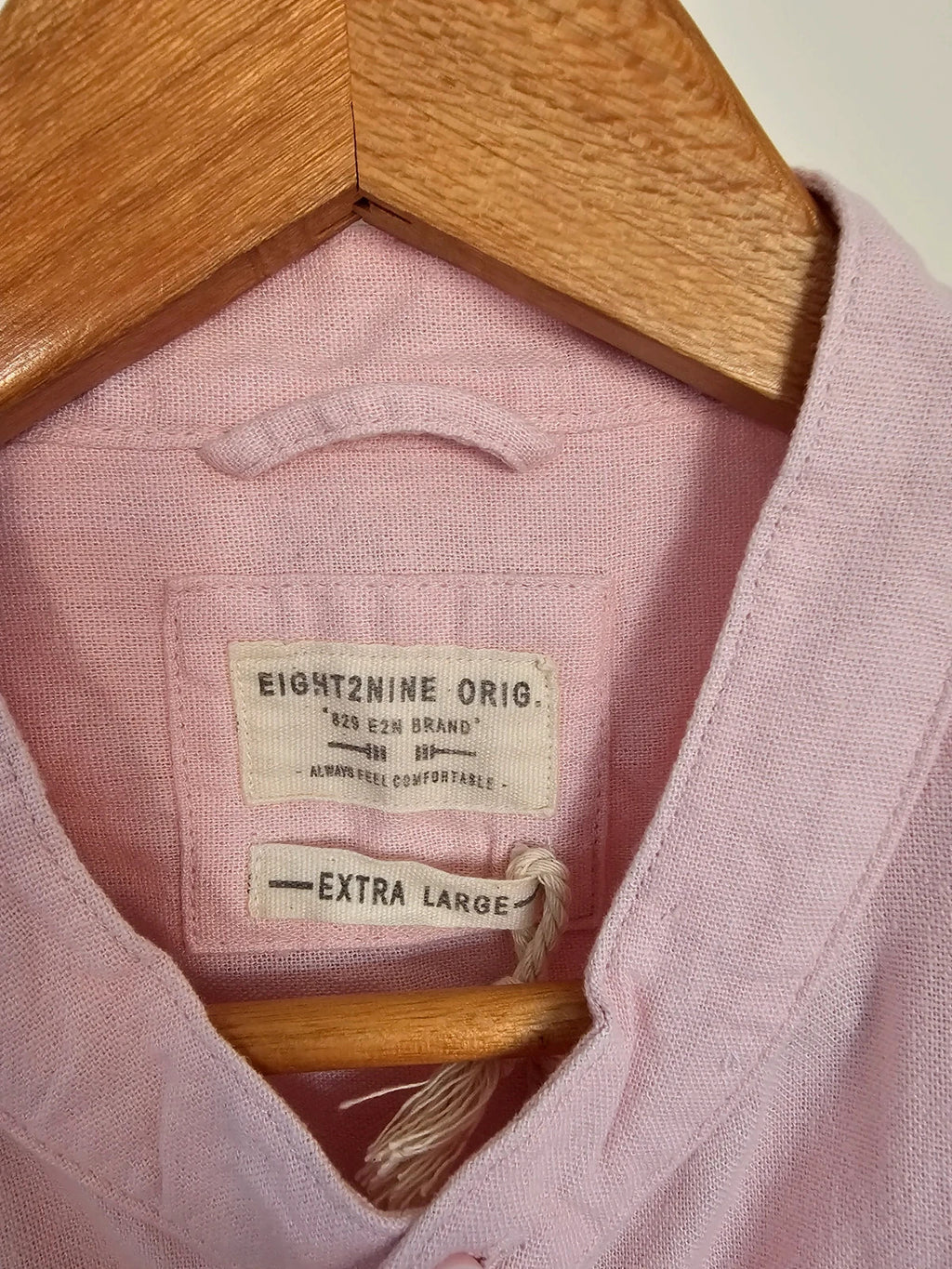 Eight2nine men banded collar neck shirt linien blend long sleeve buttons light pink casual formal XL
