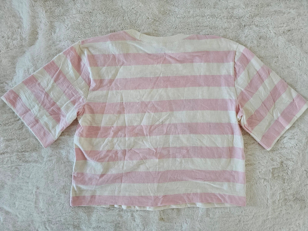 Maeve Women Cory Short-Sleeve Graphic T-Shirt Stripes Paris Logo Cotton Pink/White XS/6