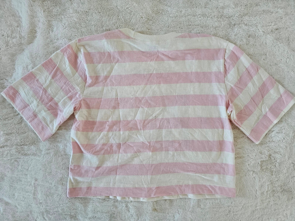 Maeve Women Cory Short-Sleeve Graphic T-Shirt Stripes Paris Logo Cotton Pink/White XS/6