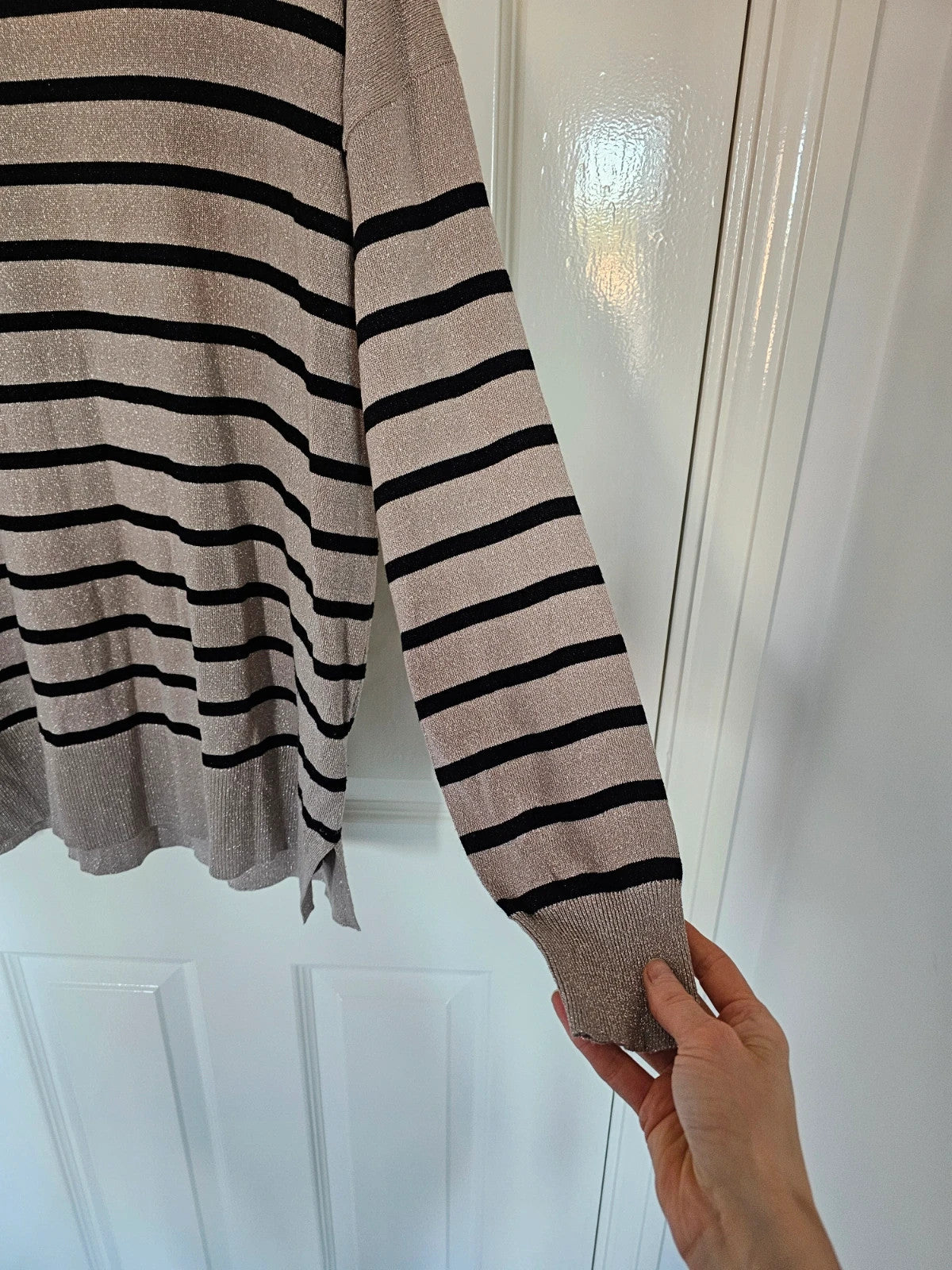 F&F women knitted boat neck long jumper cardigan casual black/beige UK16