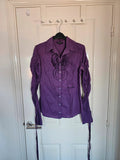 Denny Rose women ruffles front blouse frill long sleeve buttons slim shirt cotton blend purple S/8