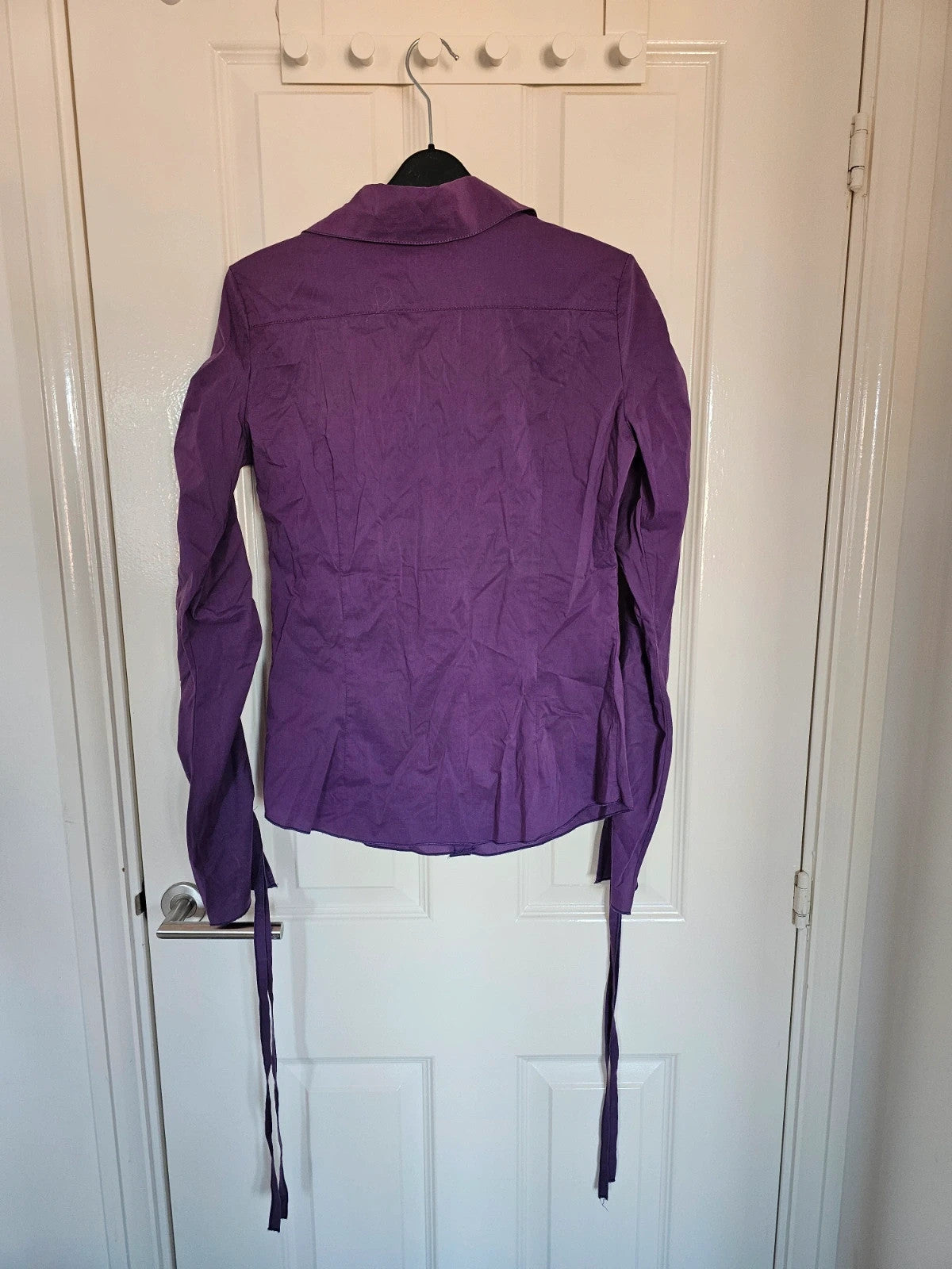 Denny Rose women ruffles front blouse frill long sleeve buttons slim shirt cotton blend purple S/8