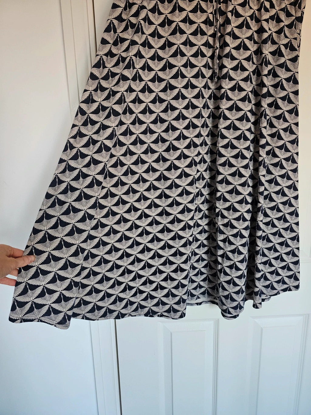 Autonomy Women Bird Print Drawstring Waist Jersey Skirt Cotton Blend A-line Casual Navy UK14/16