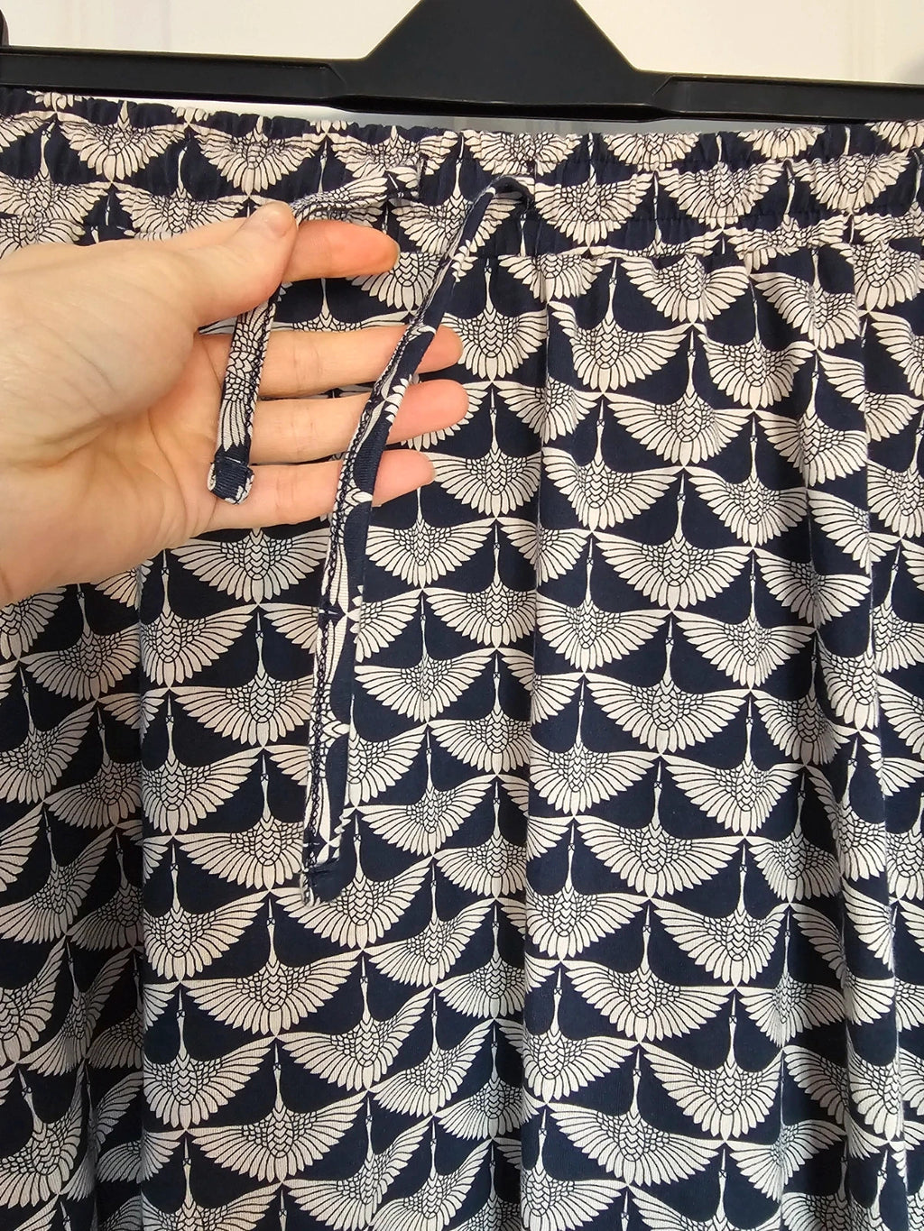 Autonomy Women Bird Print Drawstring Waist Jersey Skirt Cotton Blend A-line Casual Navy UK14/16