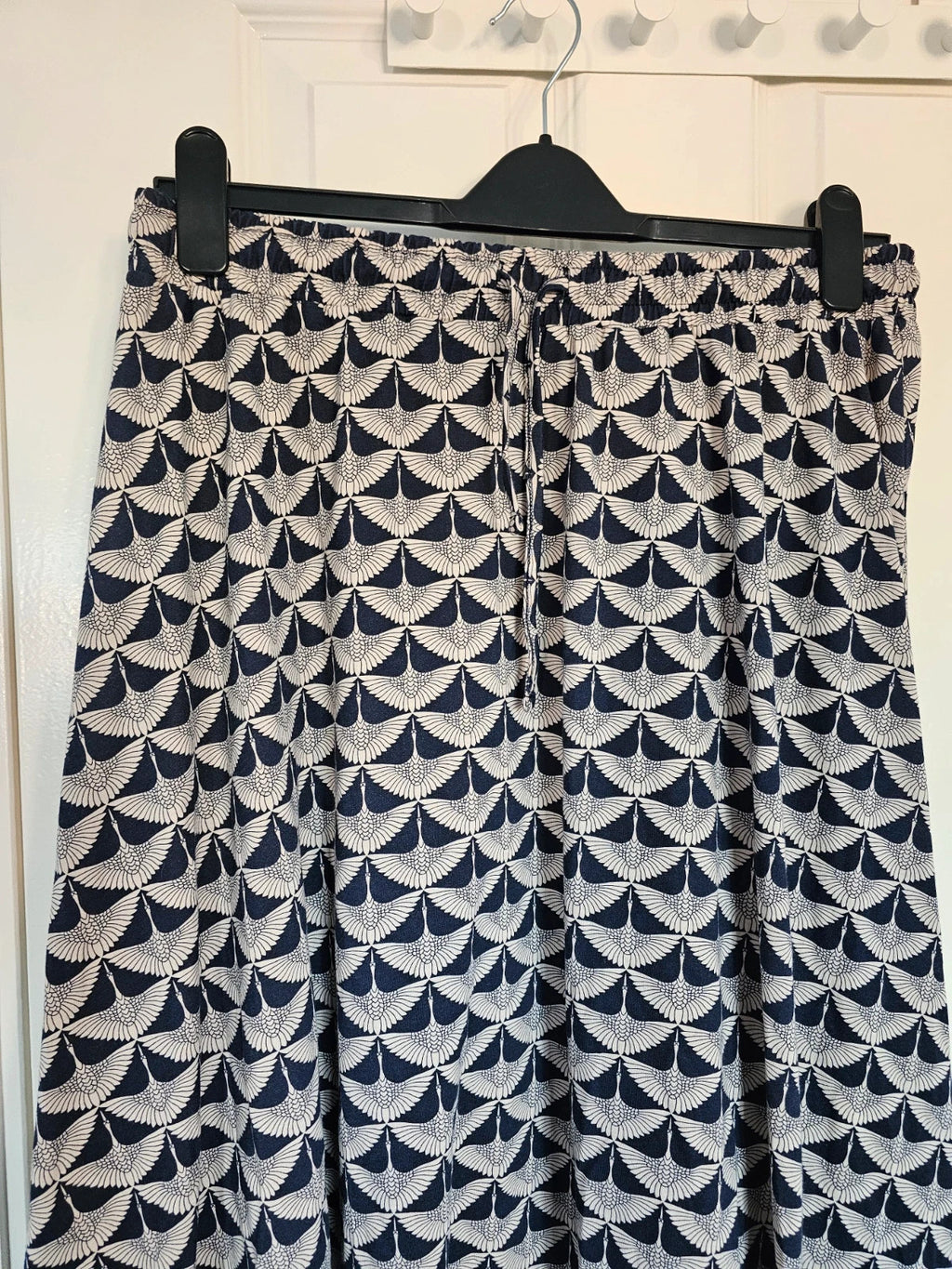 Autonomy Women Bird Print Drawstring Waist Jersey Skirt Cotton Blend A-line Casual Navy UK14/16