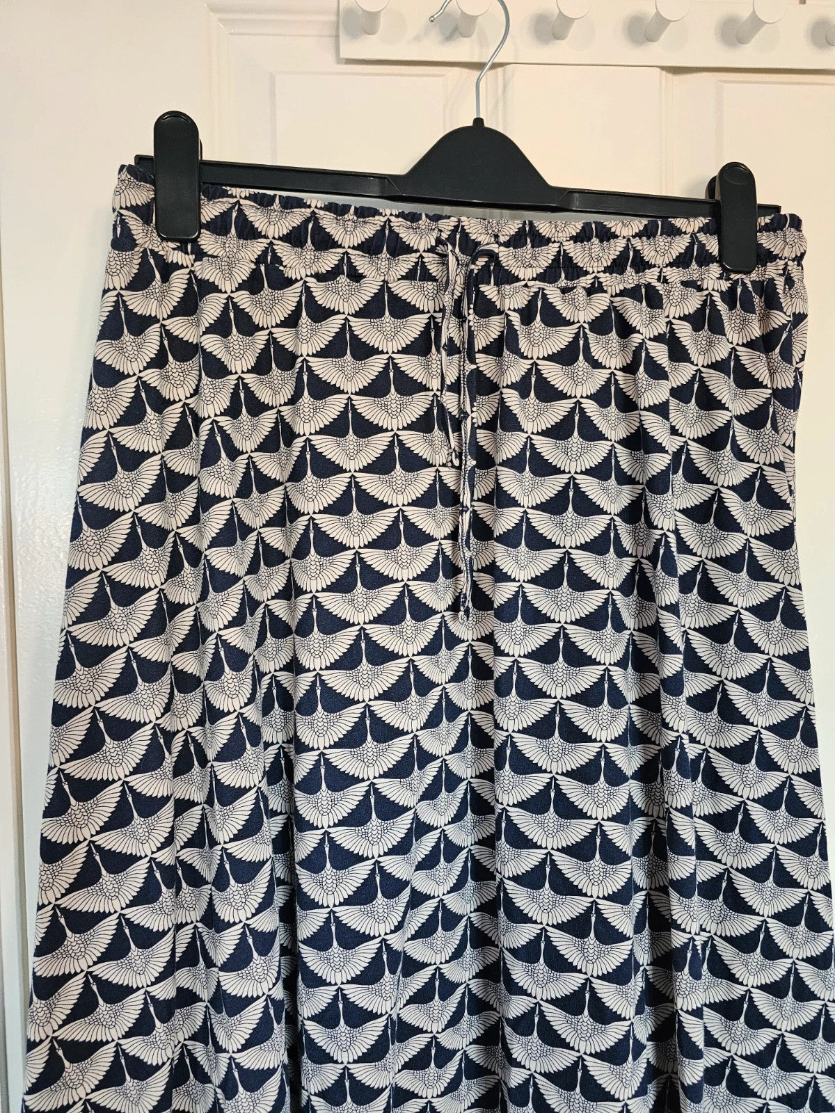Autonomy Women Bird Print Drawstring Waist Jersey Skirt Cotton Blend A-line Casual Navy UK14/16