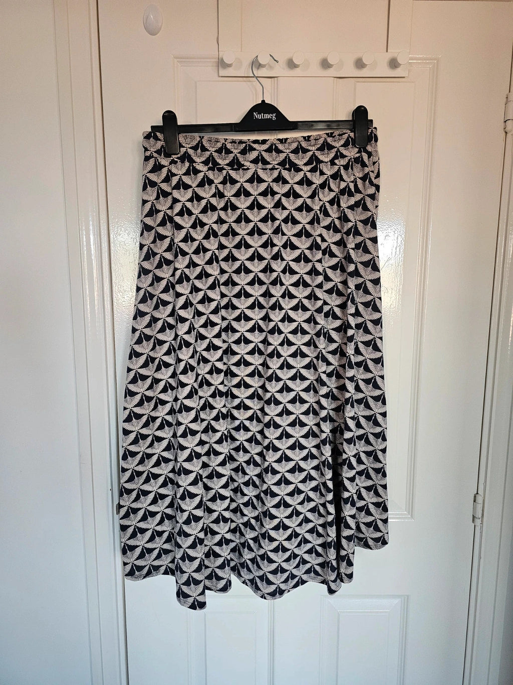 Autonomy Women Bird Print Drawstring Waist Jersey Skirt Cotton Blend A-line Casual Navy UK14/16