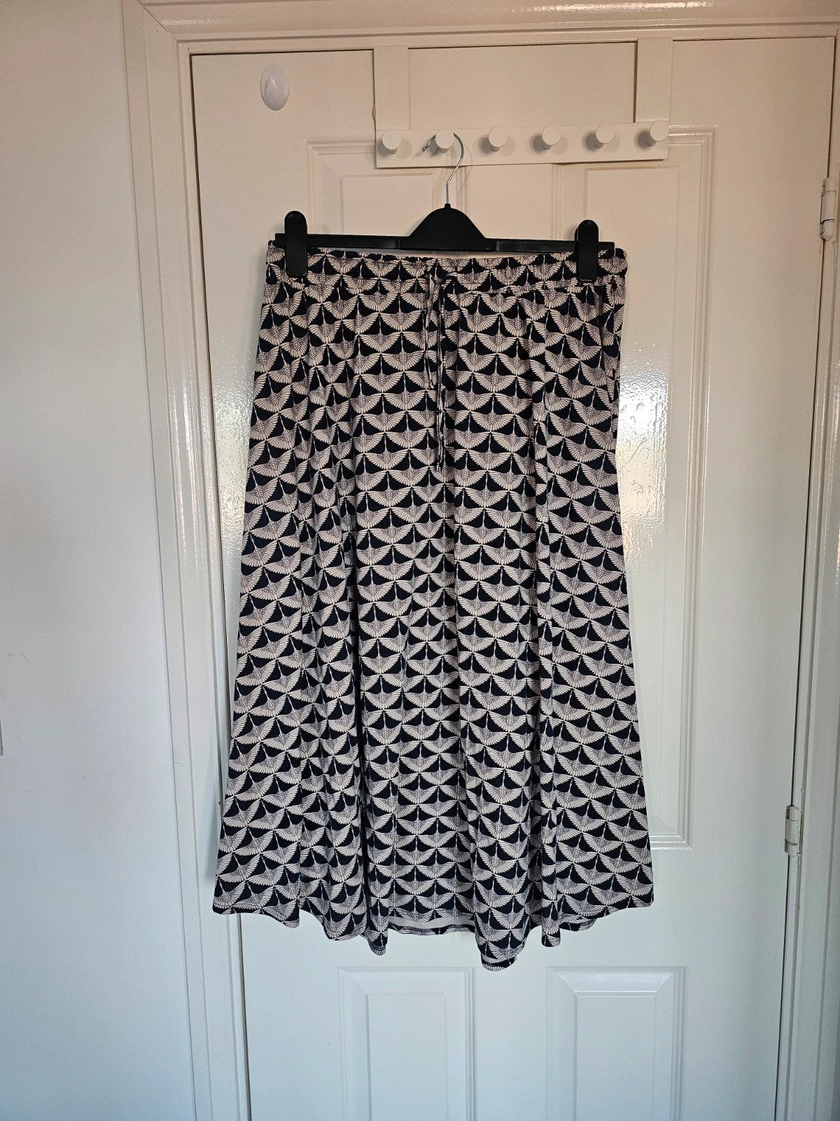 Autonomy Women Bird Print Drawstring Waist Jersey Skirt Cotton Blend A-line Casual Navy UK14/16