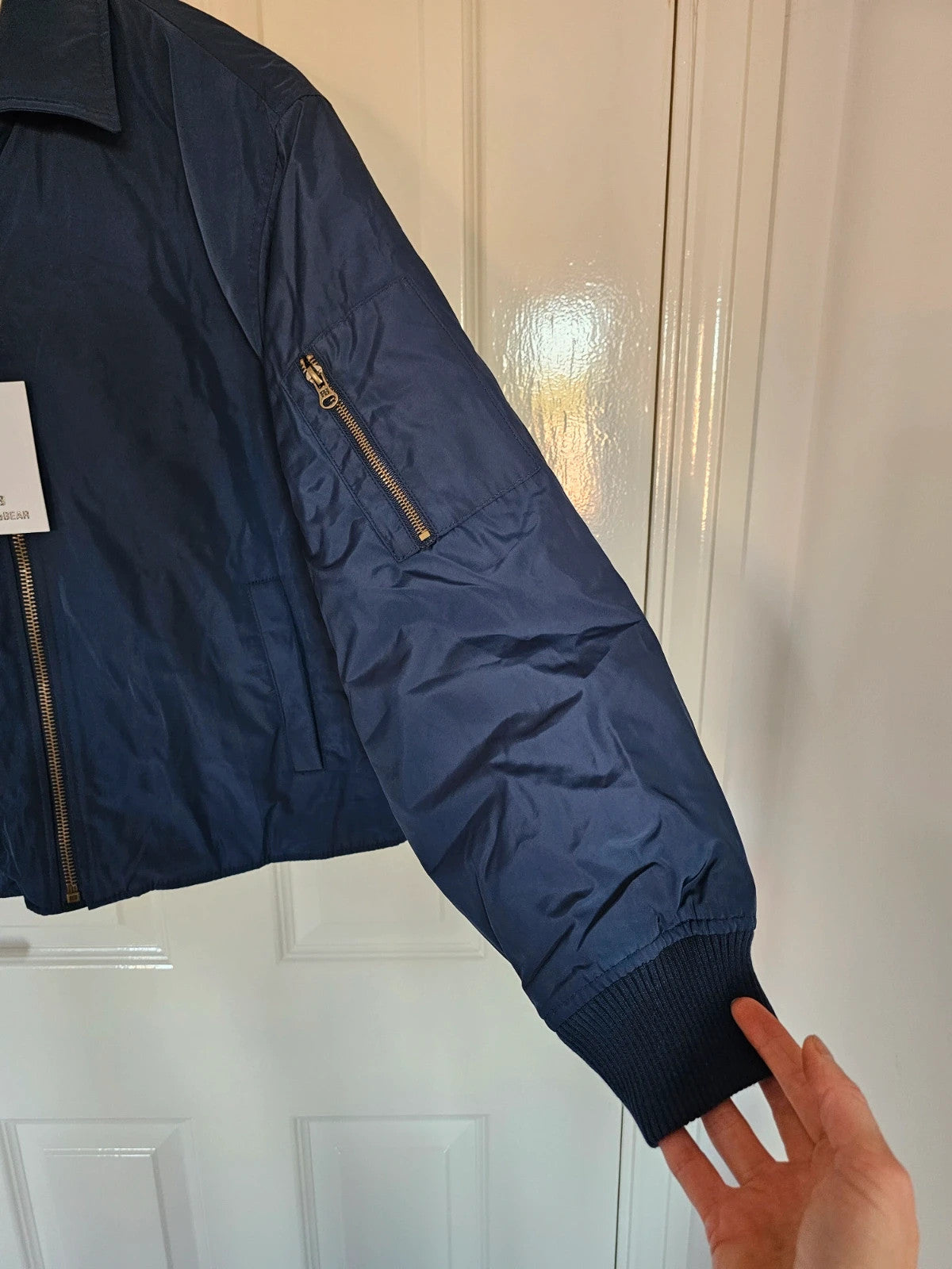 Pull&Bear Men Bomber jacket shirt collar neck zipper regular fit outer casual navy XS
