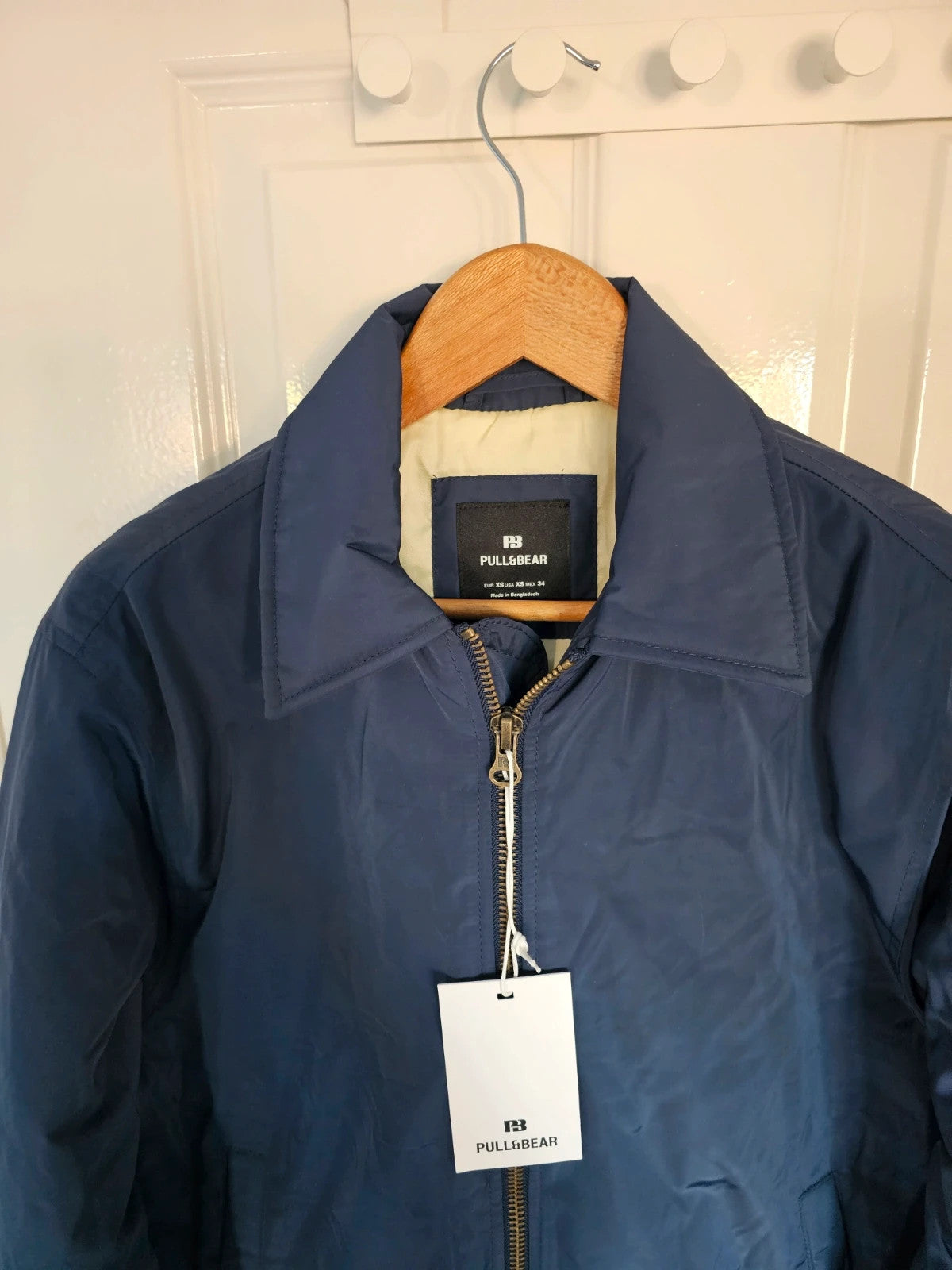 Pull&Bear Men Bomber jacket shirt collar neck zipper regular fit outer casual navy XS
