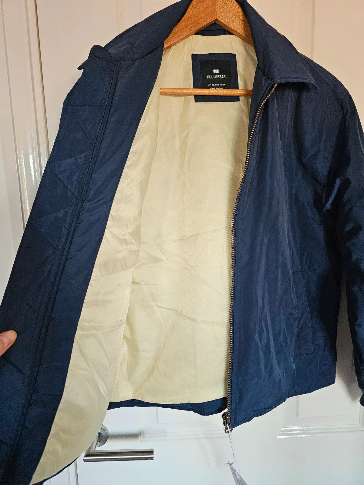 Pull&Bear Men Bomber jacket shirt collar neck zipper regular fit outer casual navy XS