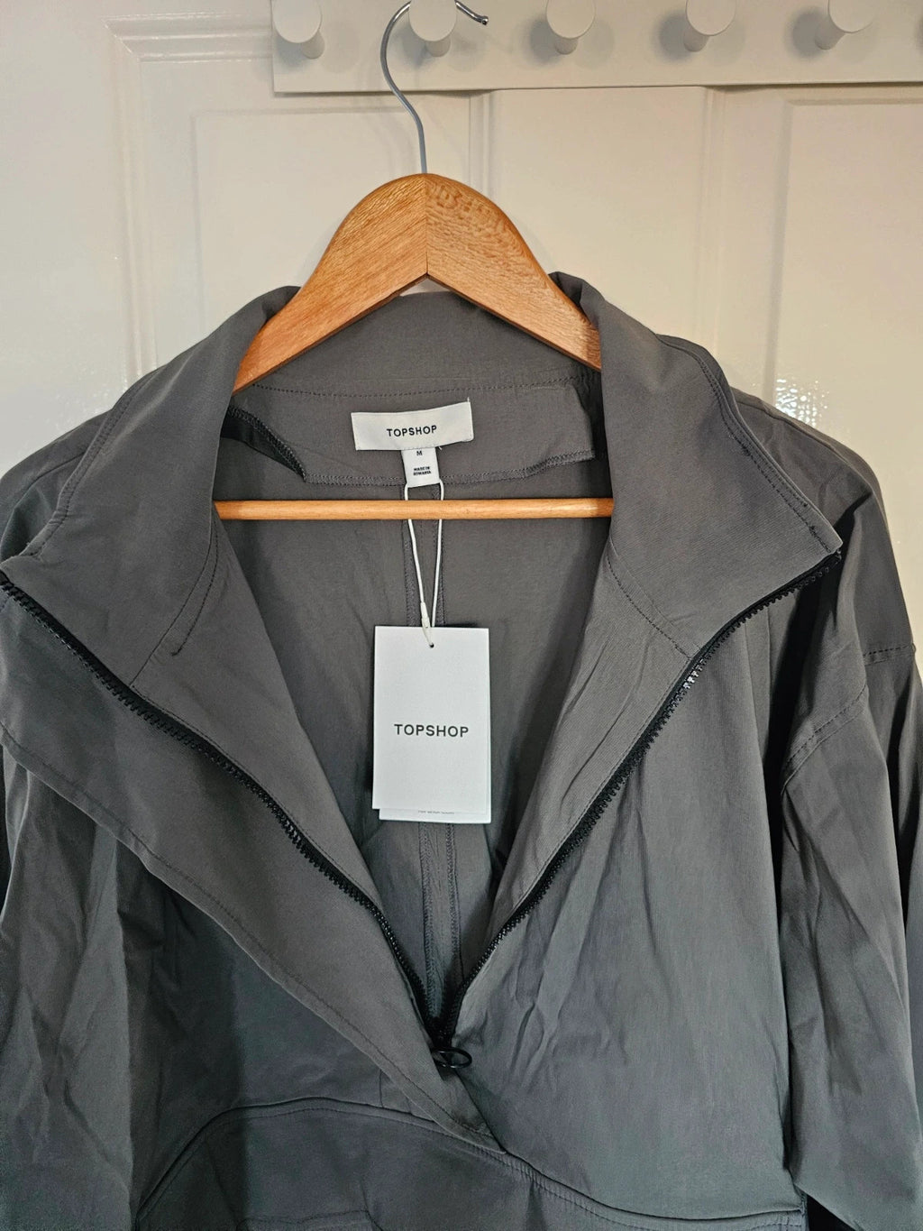 Topshop techy funnel neck track top woven fabric relaxed jacket charcoal/grey UK12/14