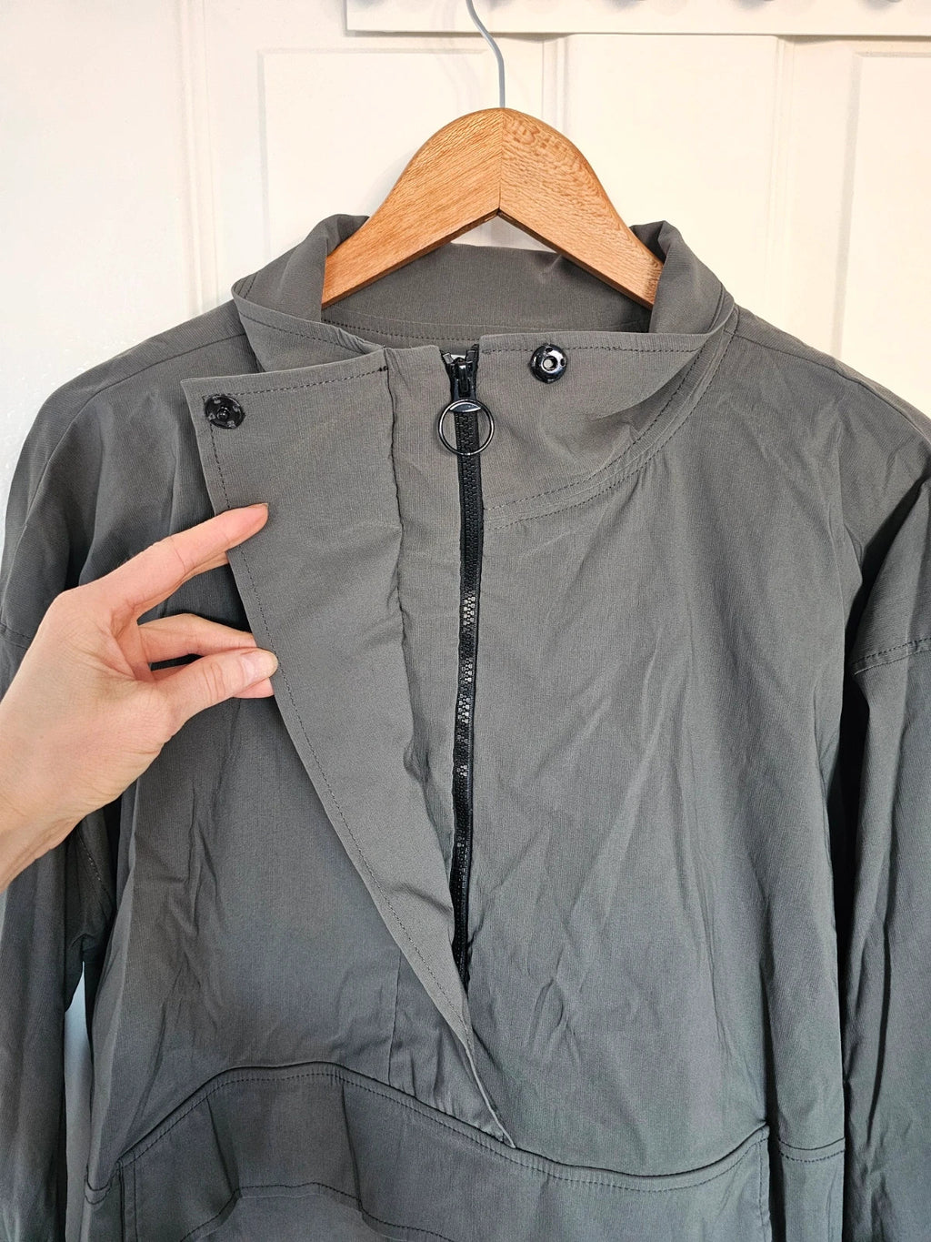 Topshop techy funnel neck track top woven fabric relaxed jacket charcoal/grey UK12/14