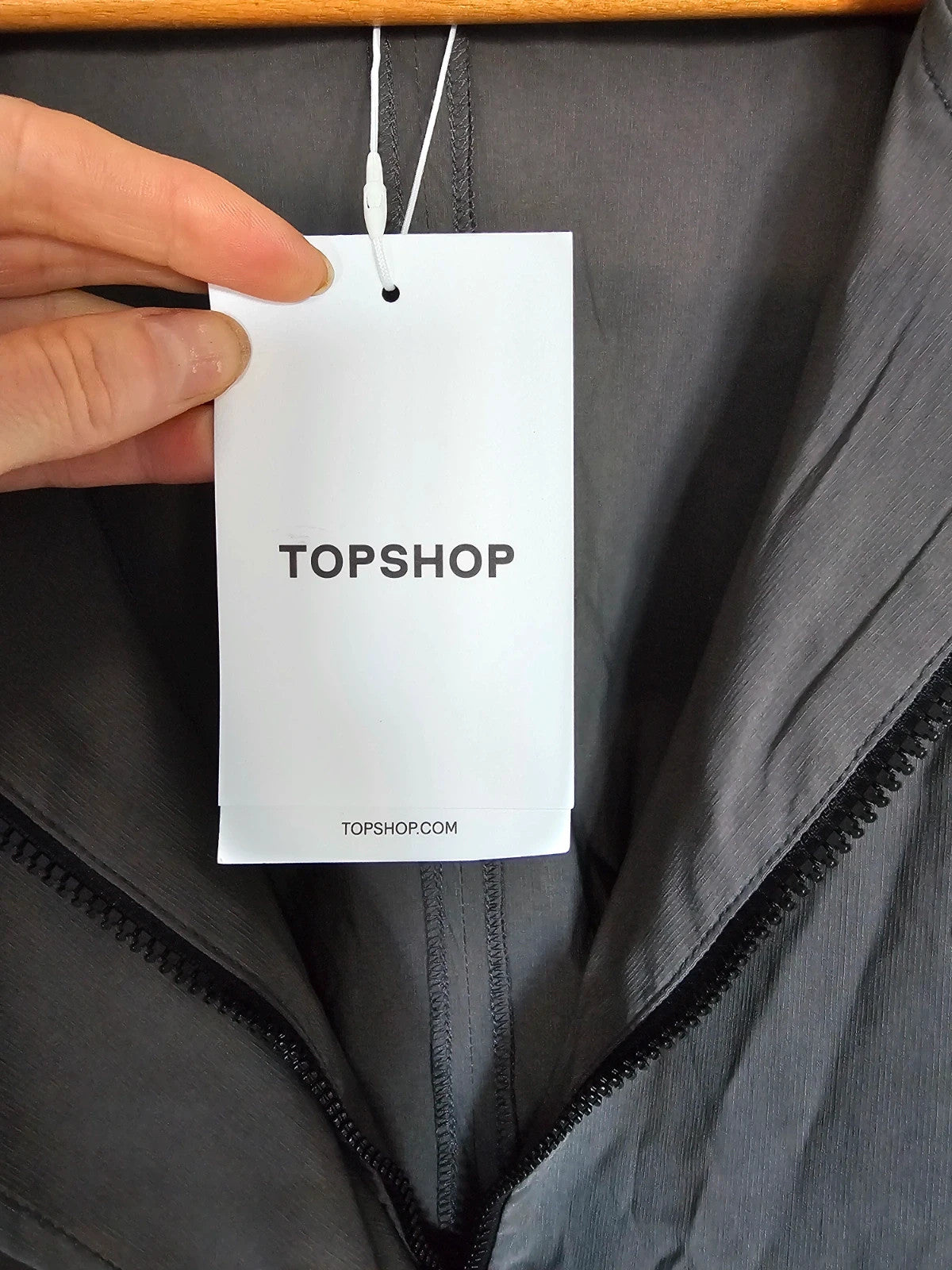 Topshop techy funnel neck track top woven fabric relaxed jacket charcoal/grey UK12/14