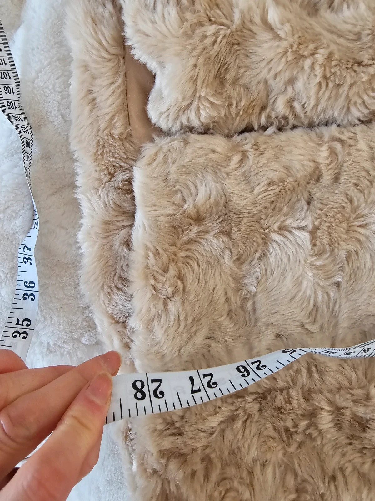 Internacionale women faux fur coat shaggy outer jacket lapel collar beige UK10