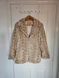 Internacionale women faux fur coat shaggy outer jacket lapel collar beige UK10