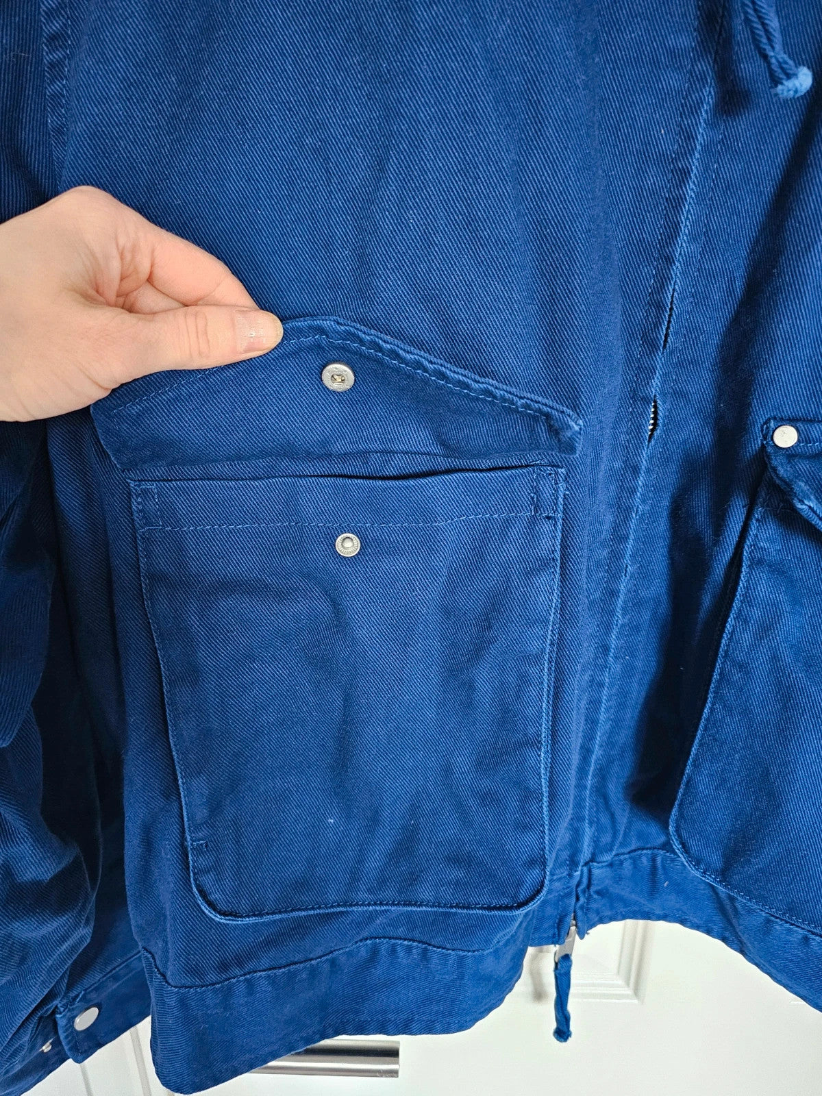 Pull&Bear Men's Blue Jacket Combined Collar & Patches Cotton Workwear Denim Bomber Varsity Outer L