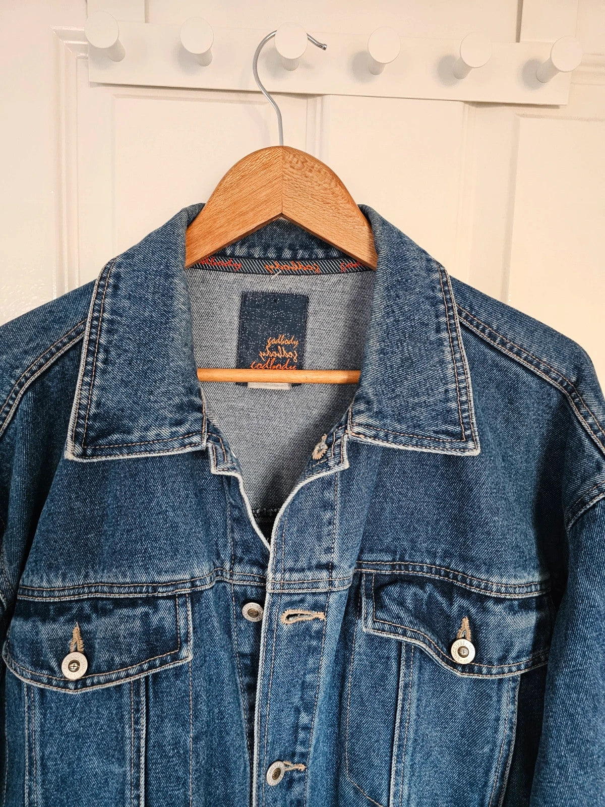 MadLady women blue denim oversized jacket 90' vintage streetwear buttons down cotton XL/14-16