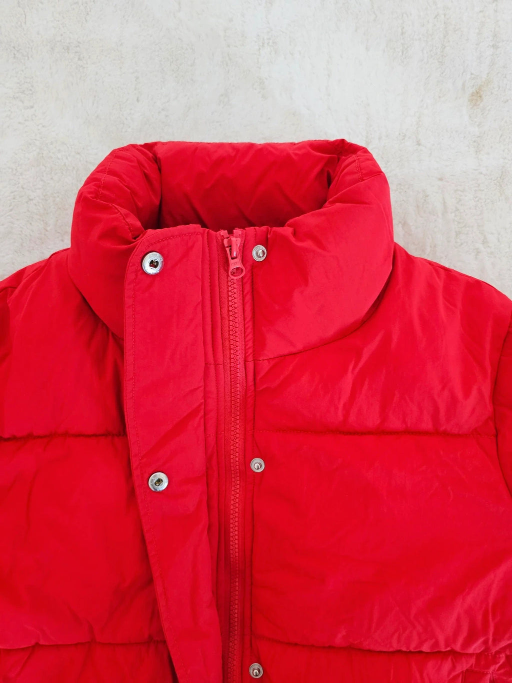 George G21 women cropped puffer jacket high neck zipper buttons casual red S/UK8-10