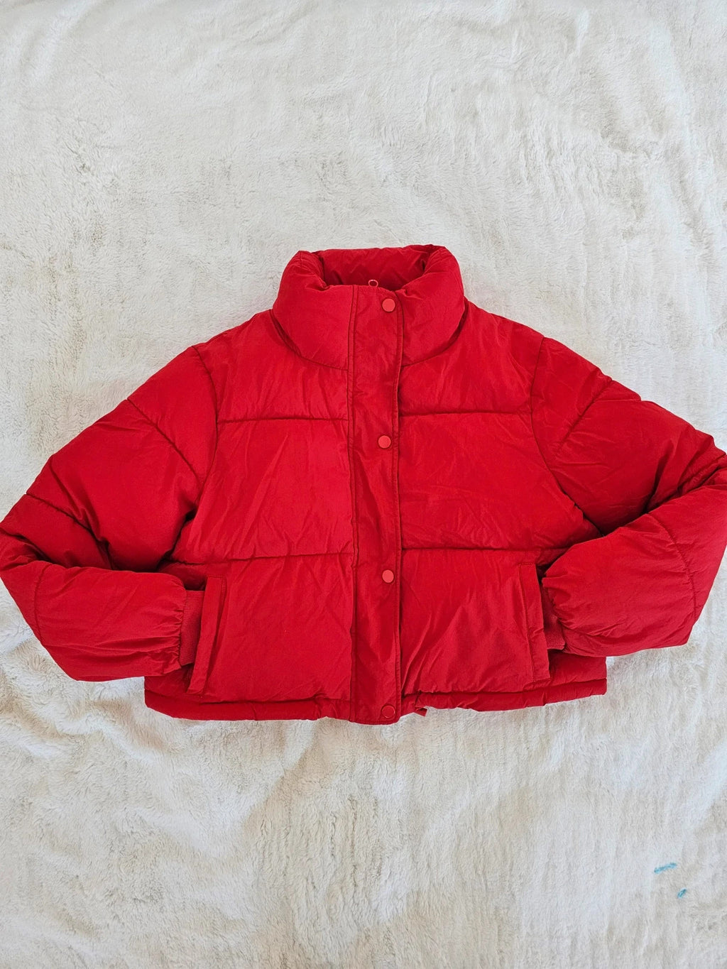 George G21 women cropped puffer jacket high neck zipper buttons casual red S/UK8-10