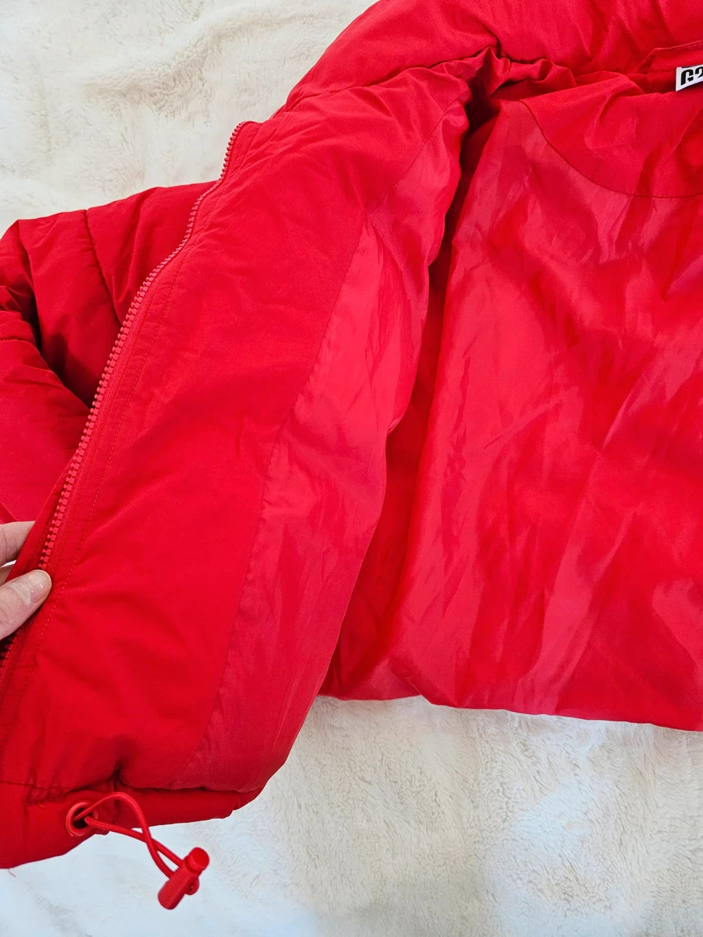 George G21 women cropped puffer jacket high neck zipper buttons casual red S/UK8-10