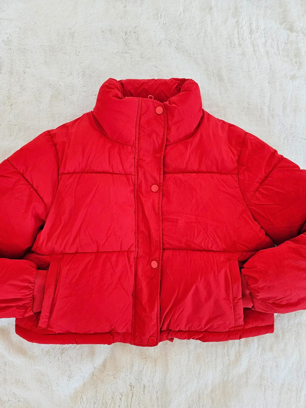 George G21 women cropped puffer jacket high neck zipper buttons casual red S/UK8-10