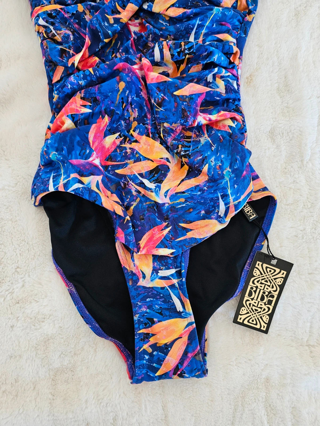 Biba women tropical splash one piece swimsuit V-neck twist front tummy control swimwear blue S/UK8