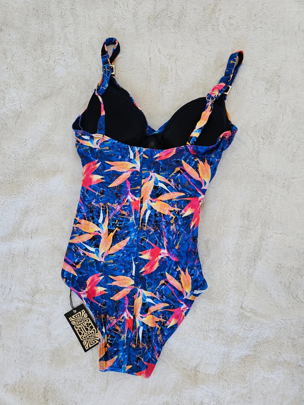 Biba women tropical splash one piece swimsuit V-neck twist front tummy control swimwear blue S/UK8