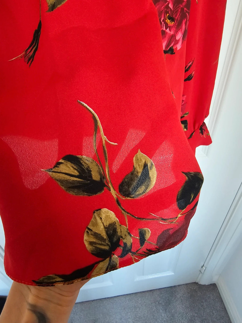 Dorothy Perkins women chiffon long sleeve blouse floral design high neck elegant red shirt S/UK8