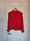 Dorothy Perkins women chiffon long sleeve blouse floral design high neck elegant red shirt S/UK8