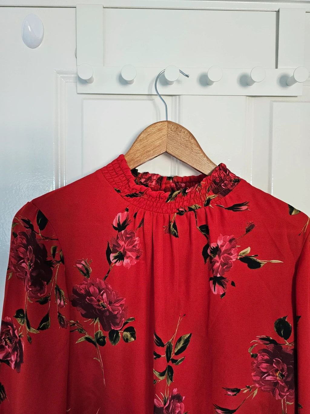 Dorothy Perkins women chiffon long sleeve blouse floral design high neck elegant red shirt S/UK8
