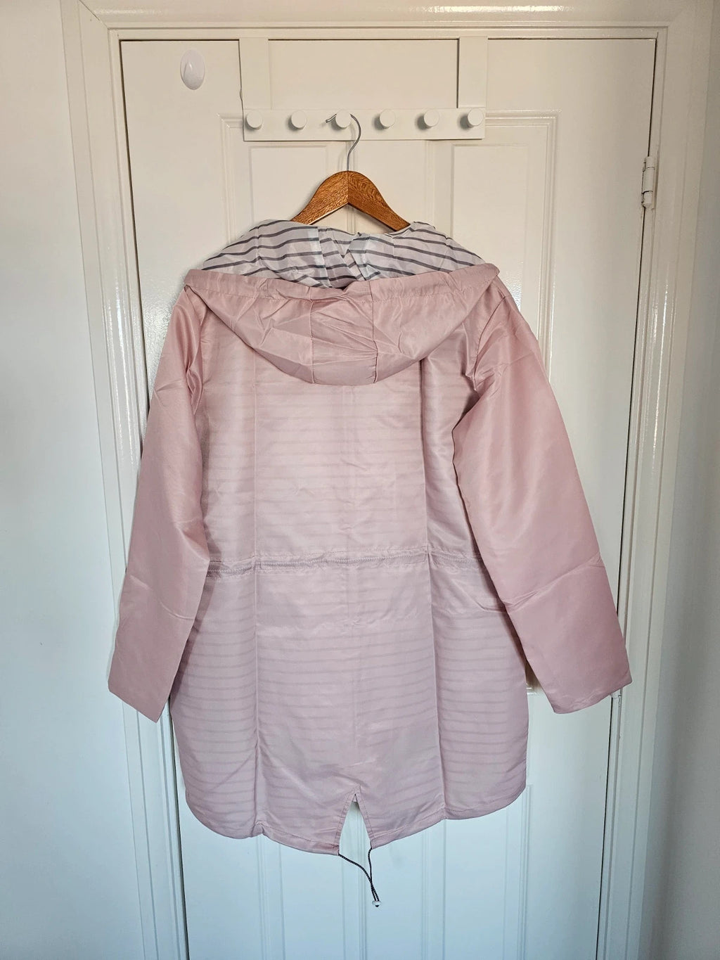 Generic women long raincoat parka hooded drawstring zipper lightweight outer rose L/12