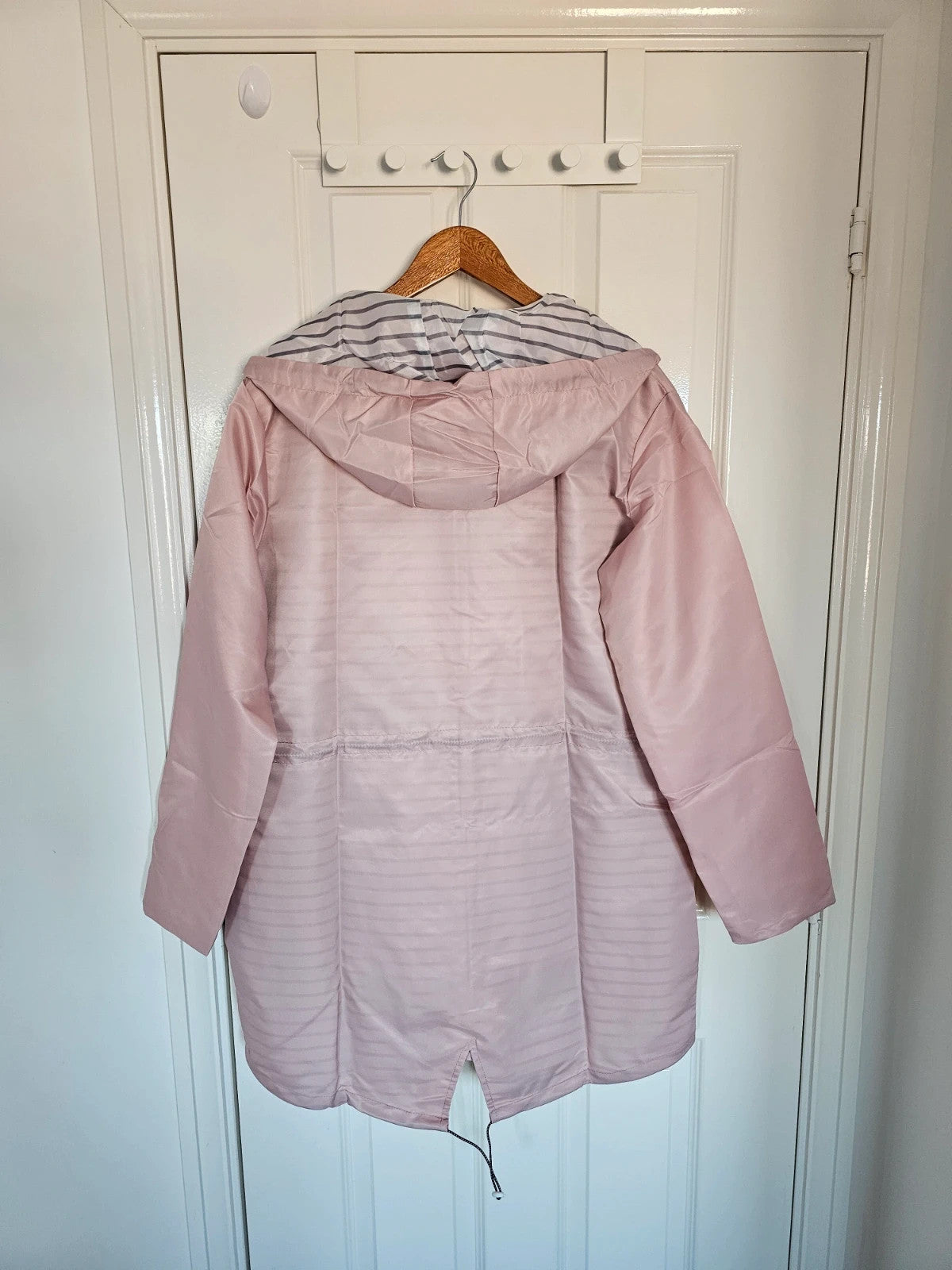 Generic women long raincoat parka hooded drawstring zipper lightweight outer rose L/12