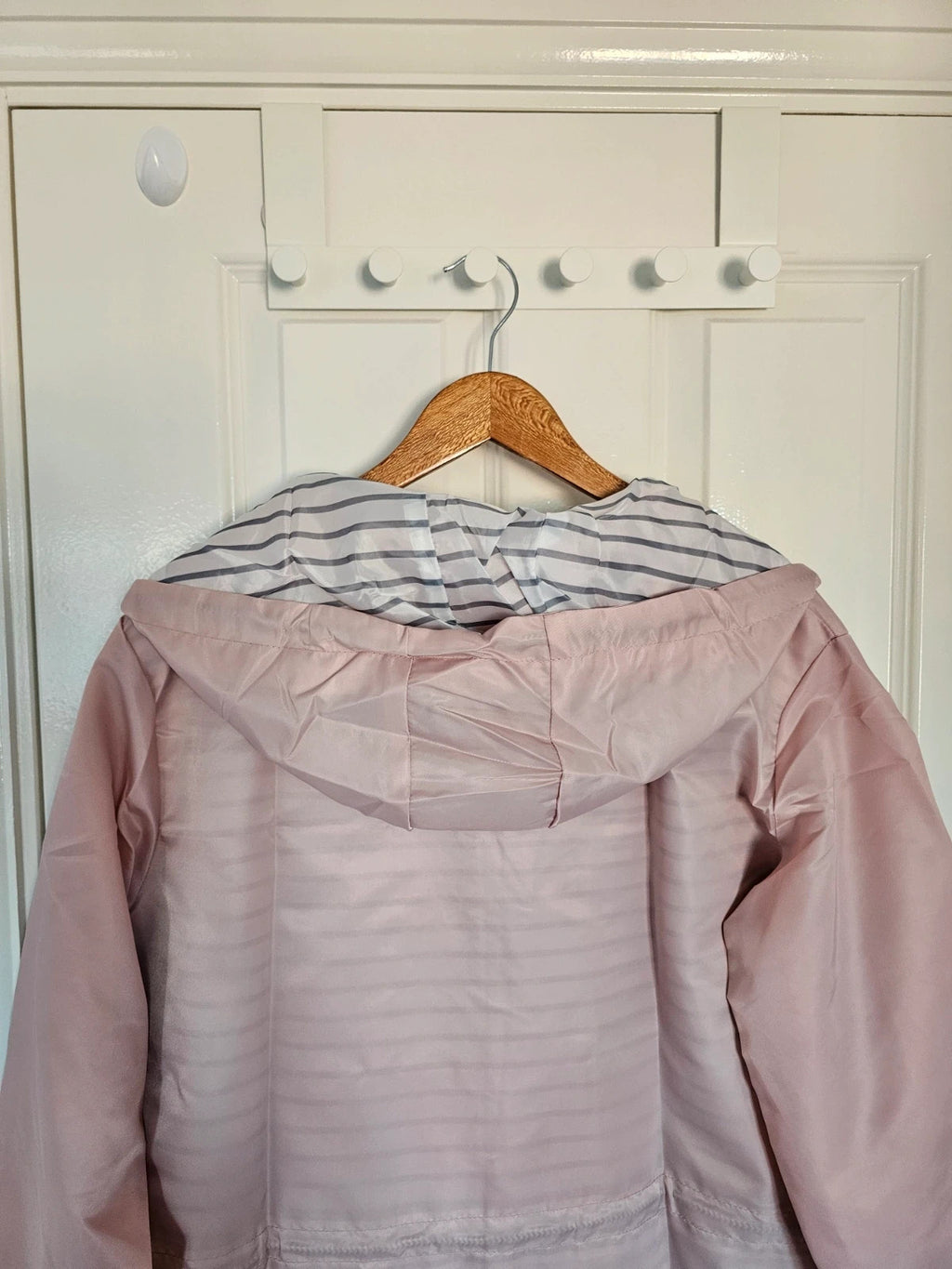 Generic women long raincoat parka hooded drawstring zipper lightweight outer rose L/12