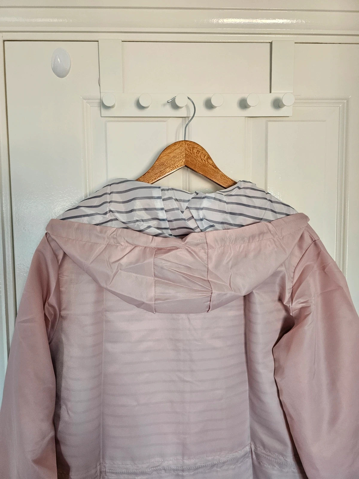 Generic women long raincoat parka hooded drawstring zipper lightweight outer rose L/12